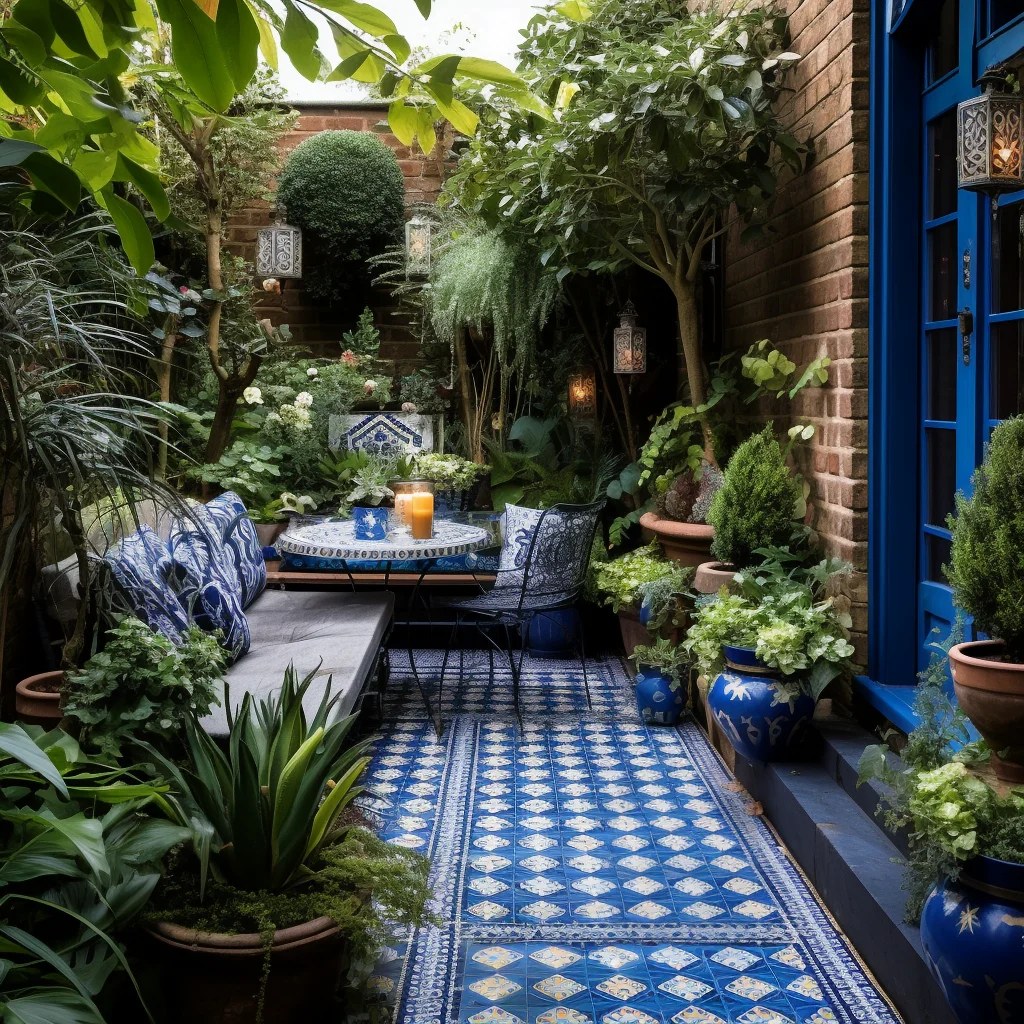 Garden arches embellished in Moroccan style with intricate carvings