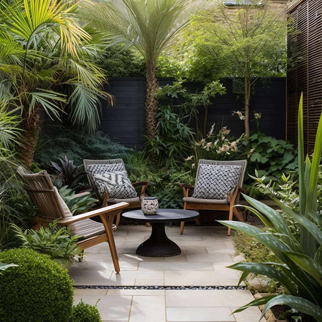 Garden walls adorned with Moroccan style ceramic plates and art