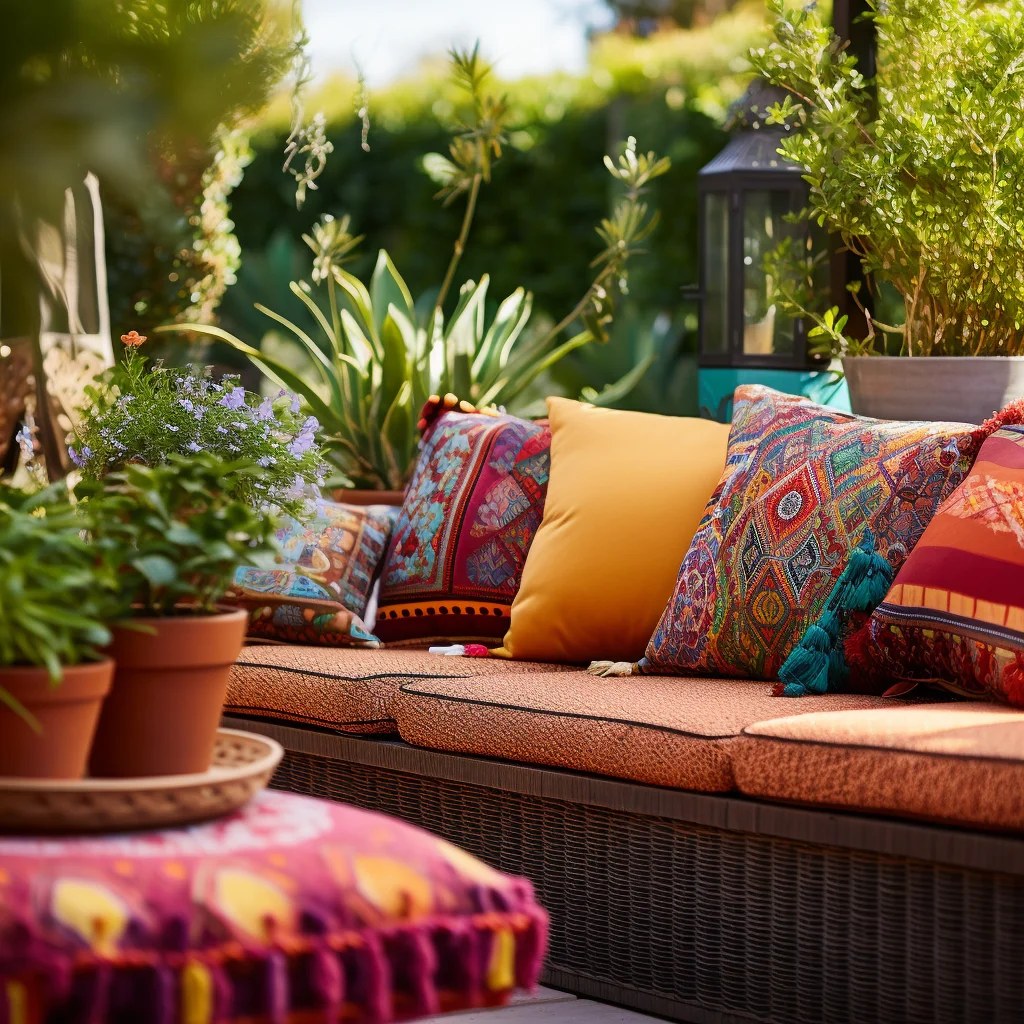 Colorful lanterns and string lights for Moroccan style garden ambiance