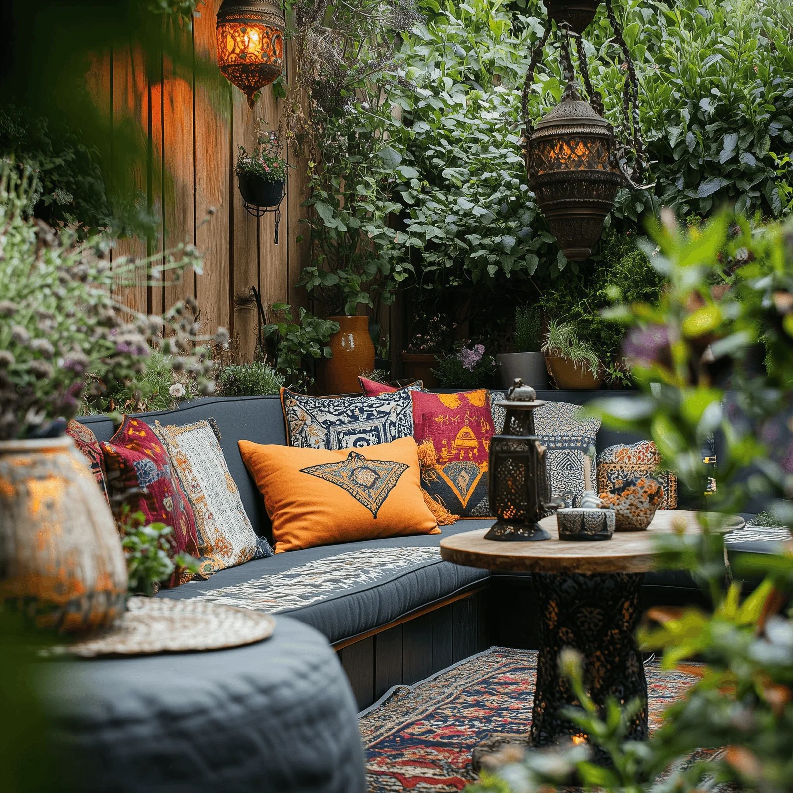 Charming Moroccan style garden path lined with Mediterranean herbs