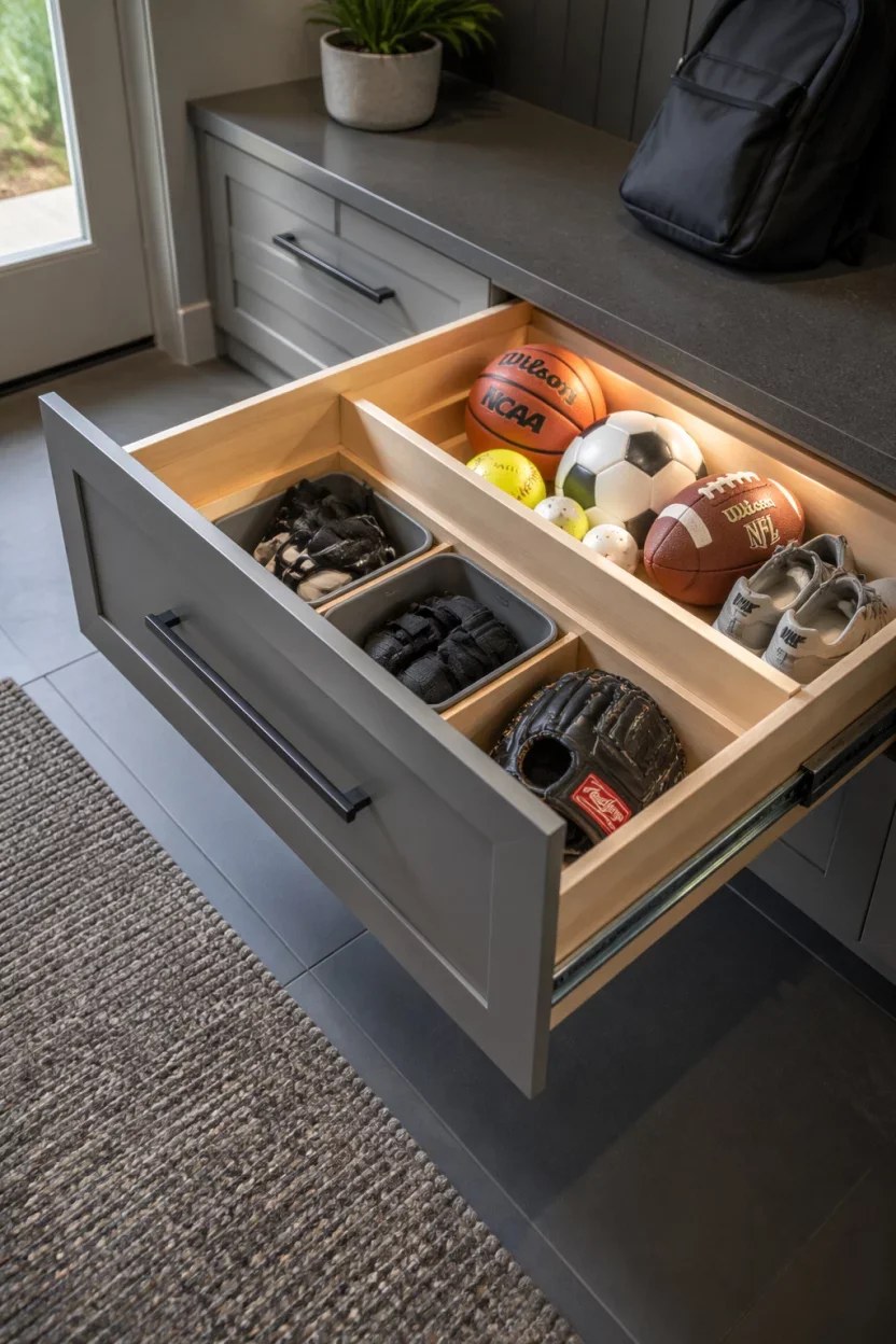 Elegant mudroom closet ideas with glass doors and brass hardware