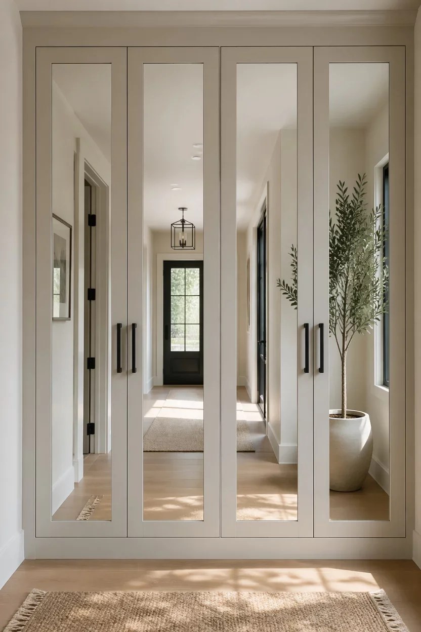 Nature-inspired mudroom closet ideas with greenery and woven textures