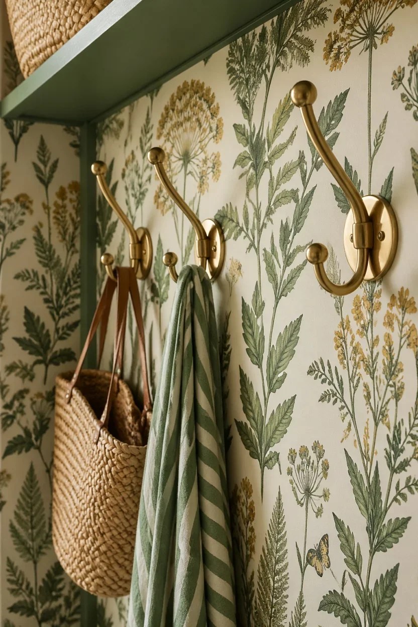Modern mudroom closet ideas using sleek cabinets and metal accents
