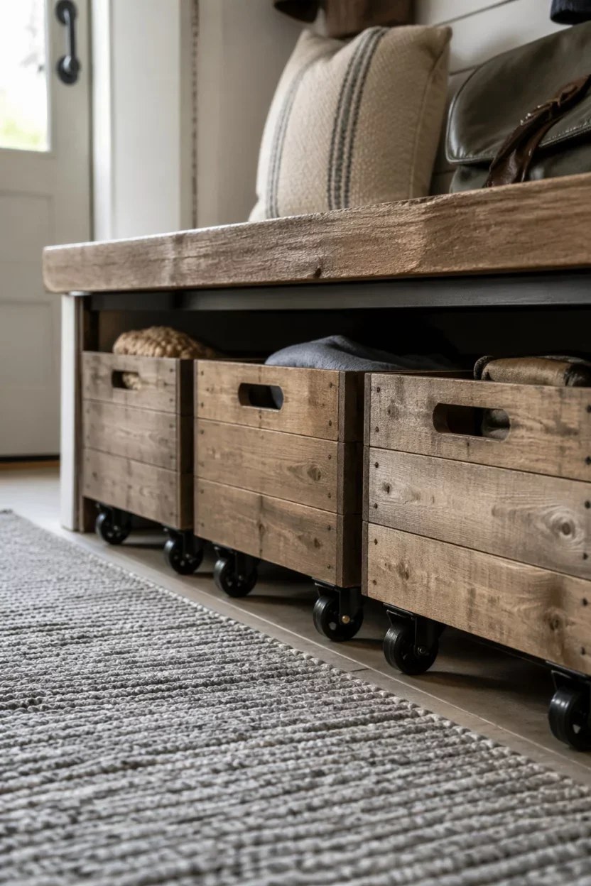 Efficient mudroom closet ideas showcasing sliding doors and hidden racks