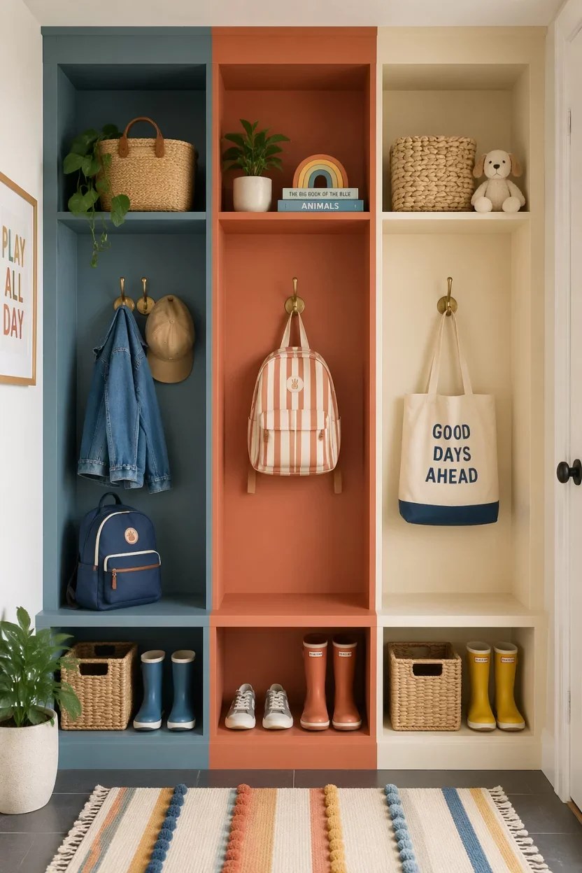 Functional mudroom closet ideas featuring ample hanging space and baskets