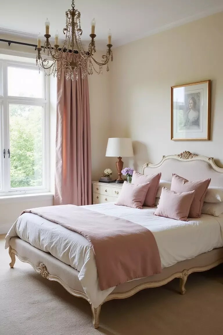 Elegant Airbnb bedroom ideas with vintage mirrors and luxurious linens