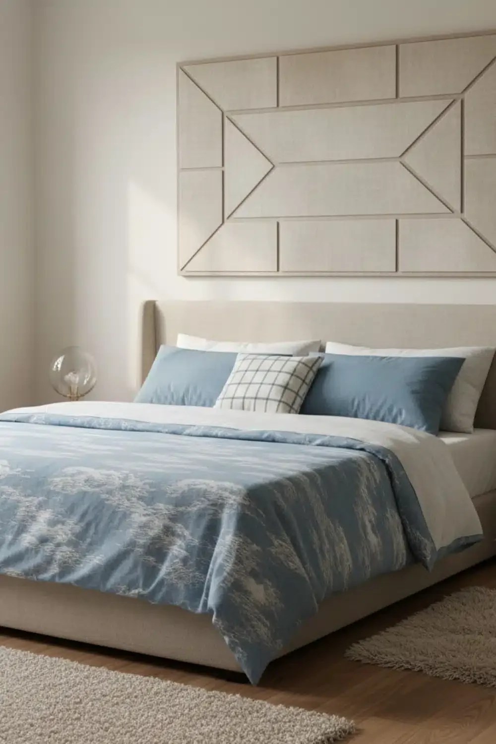 Luxurious Airbnb bedroom ideas with velvet headboard and elegant drapery