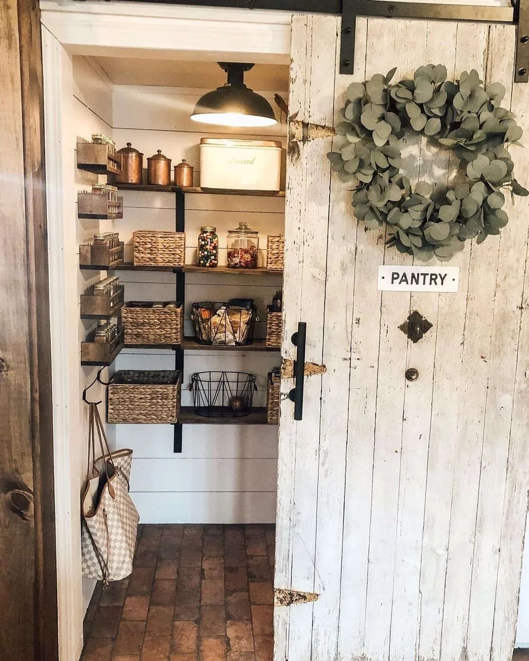 Charming walk-in pantry ideas using vibrant colors and patterns
