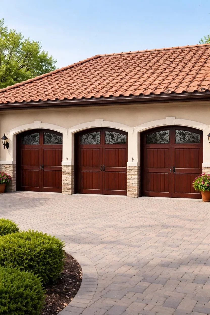 Traditional wooden panel garage door ideas for charm