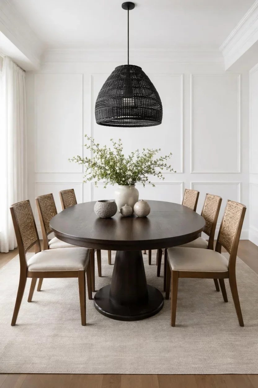 Chic metal dining room chair ideas paired with a wooden table.