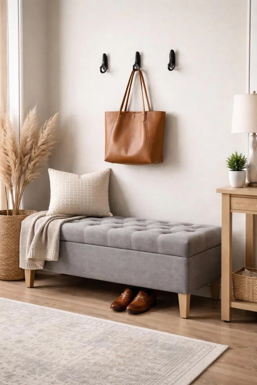 Bright entryway bench ideas enhancing light in a sunny hall