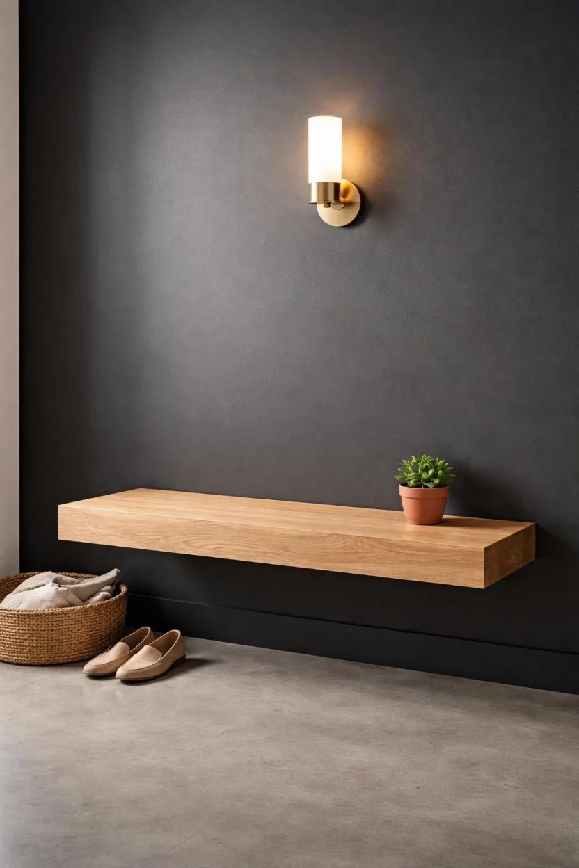 Minimalist entryway bench ideas in a serene, neutral palette