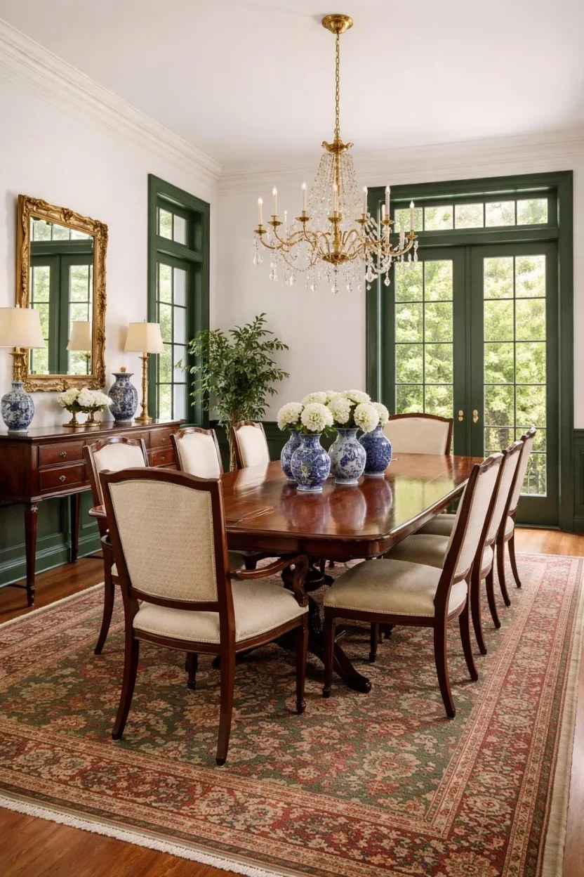 Stylish green dining room ideas emphasizing natural materials