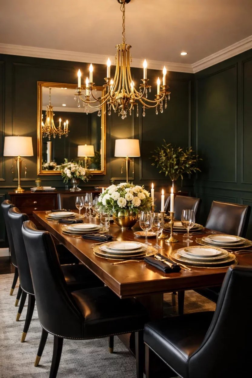 Whimsical green dining area decorated with playful patterns