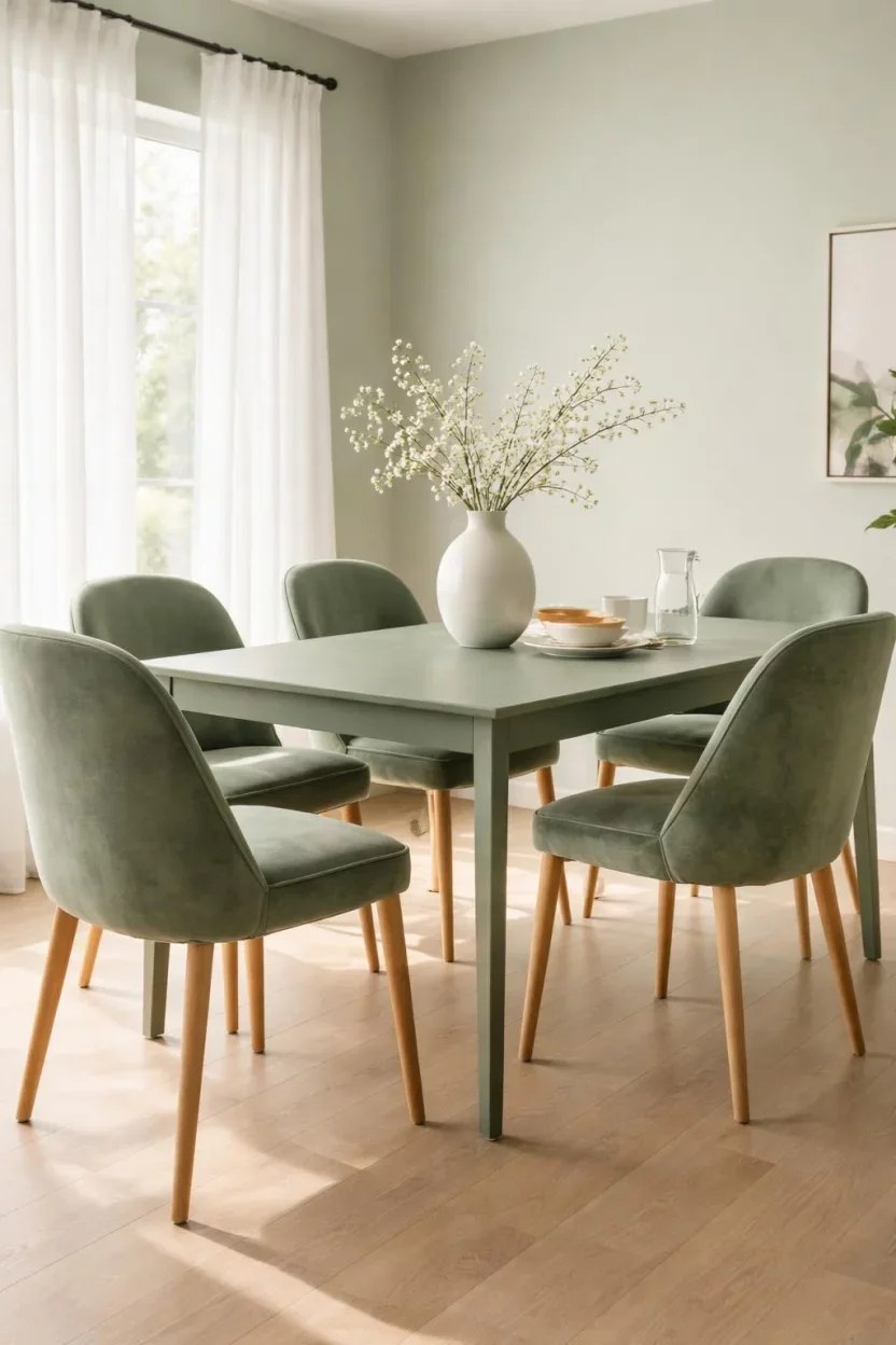 Classic green dining room ideas with elegant drapery