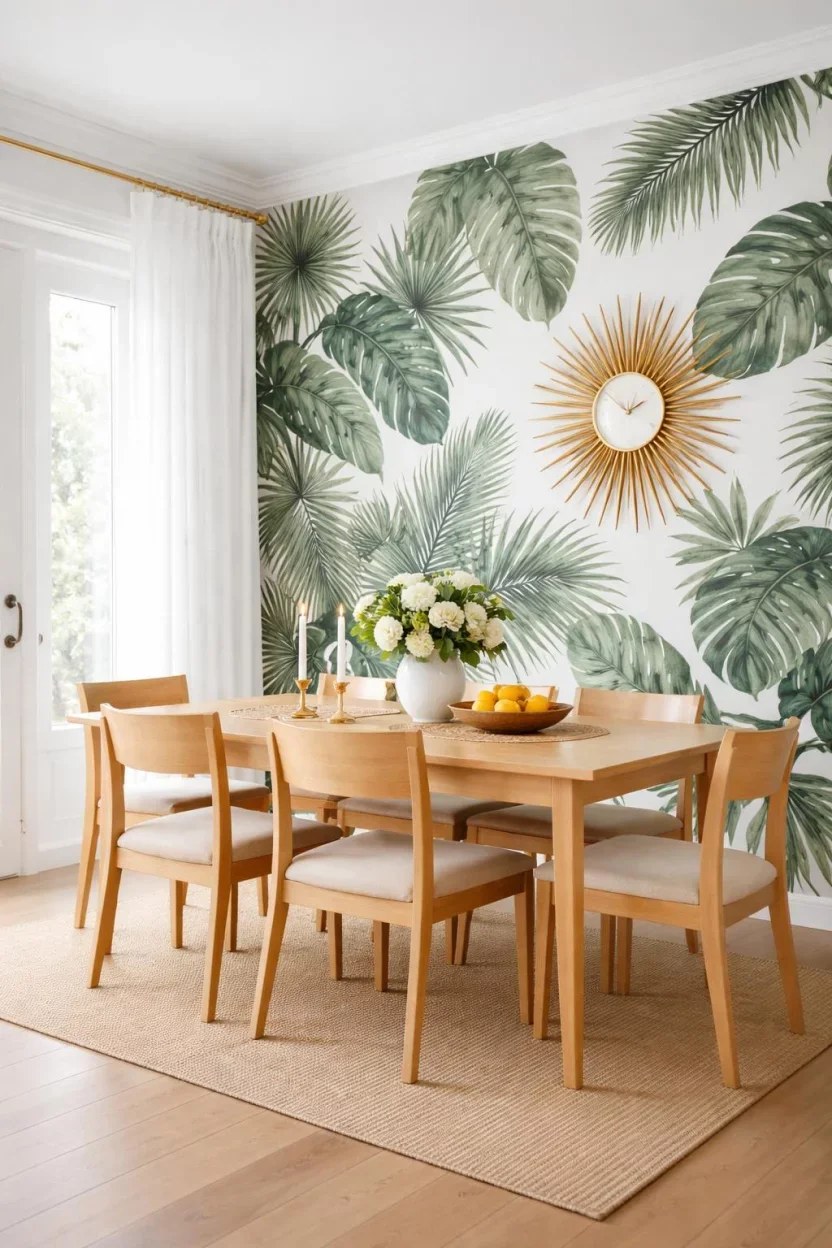 Sophisticated green dining room ideas with artistic centerpieces