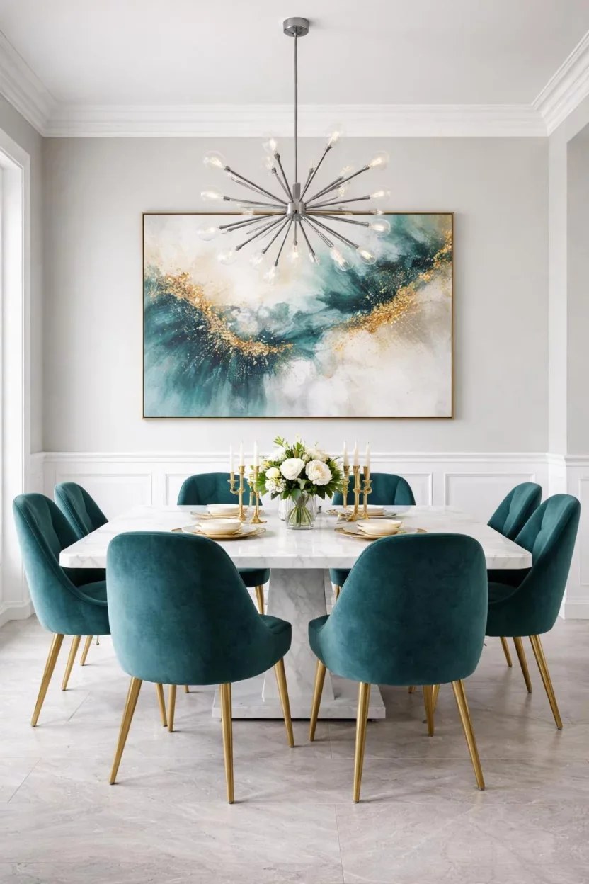 Contemporary green dining area featuring minimalist decor