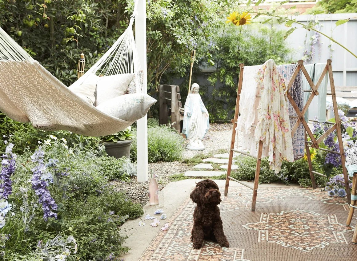 Bamboo elements featured in chic bohemian backyard ideas layout