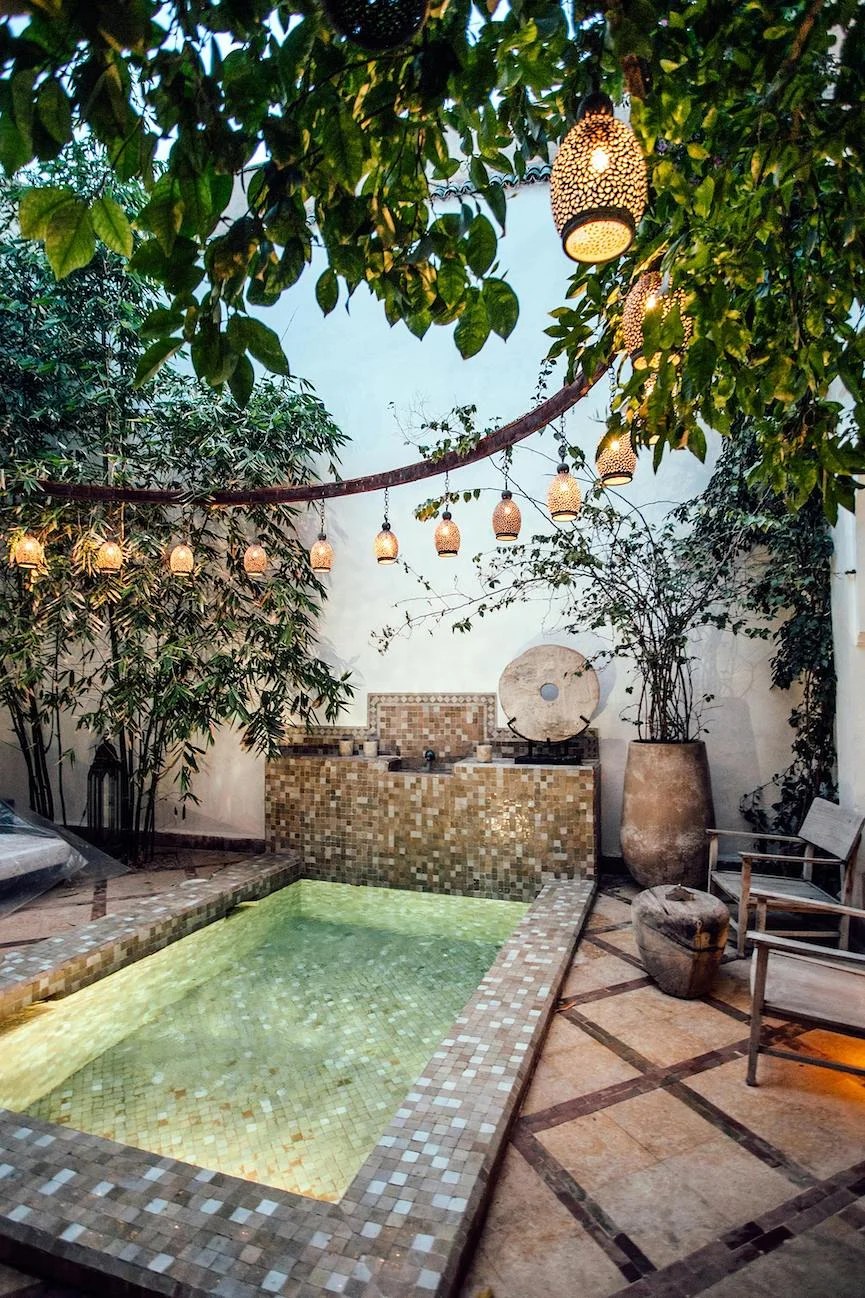 Hammock swaying gently, a perfect touch for bohemian backyard ideas