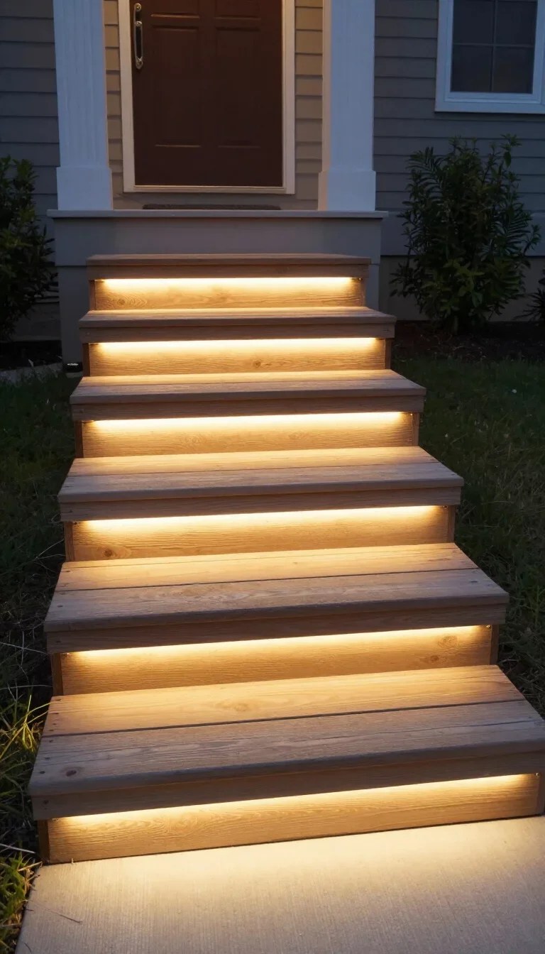 Warm-toned floodlights transforming the ambiance of front yard lighting ideas