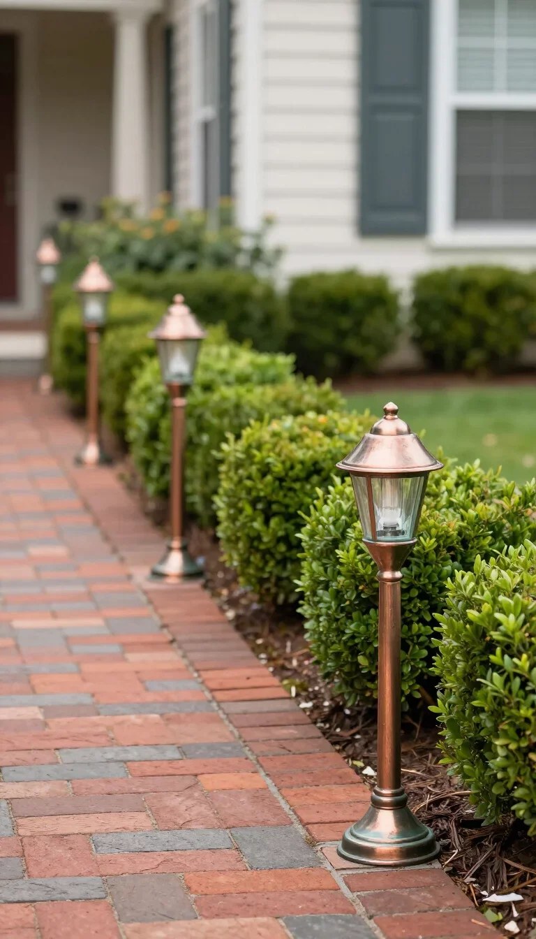 Glowing orb lights casting a magical glow in front yard lighting ideas