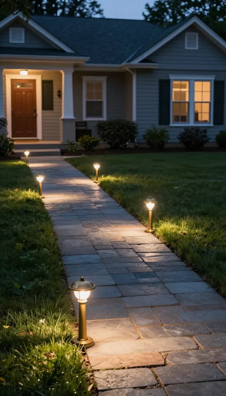 Beautifully lit flower beds highlighting creative front yard lighting ideas