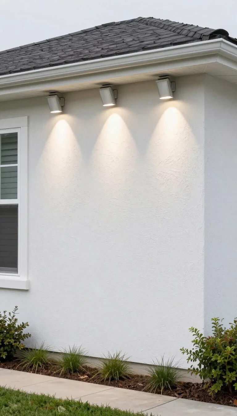 Colorful LED lights providing a playful touch to front yard lighting ideas
